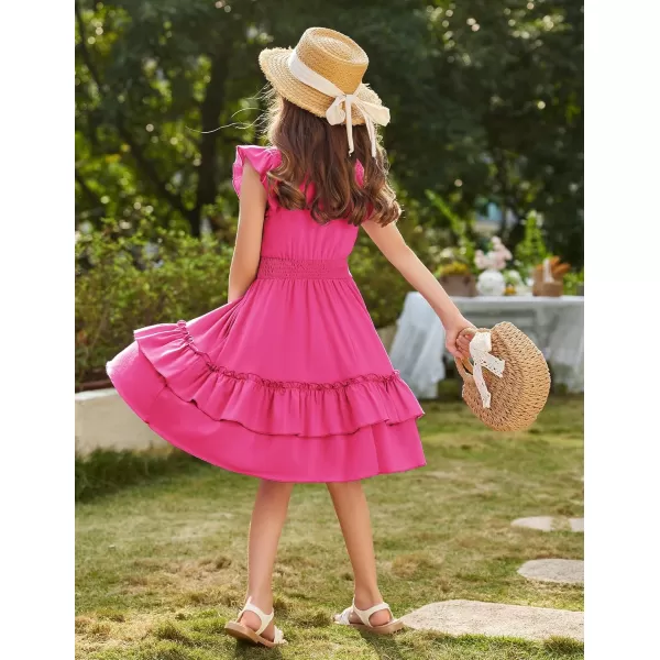 Arshiner Girls Dresses Flutter Sleeve A-Line Sundress Casual Summer Tiered Swing Midi Pocket Dress