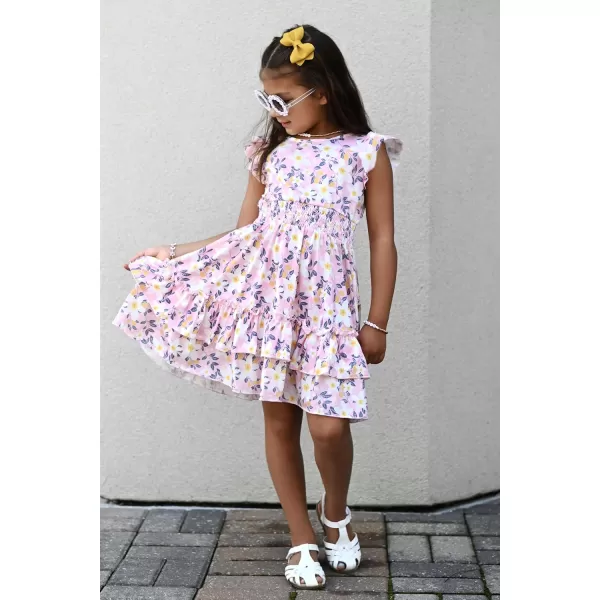Arshiner Girls Dresses Flutter Sleeve A-Line Sundress Casual Summer Tiered Swing Midi Pocket Dress