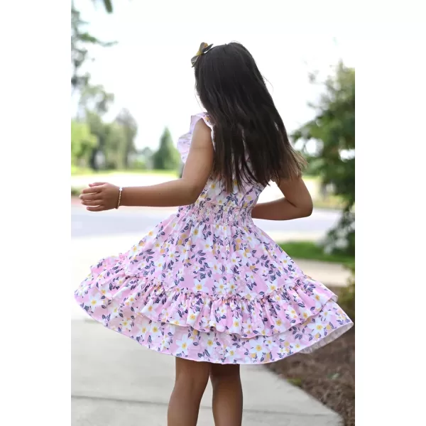 Arshiner Girls Dresses Flutter Sleeve A-Line Sundress Casual Summer Tiered Swing Midi Pocket Dress