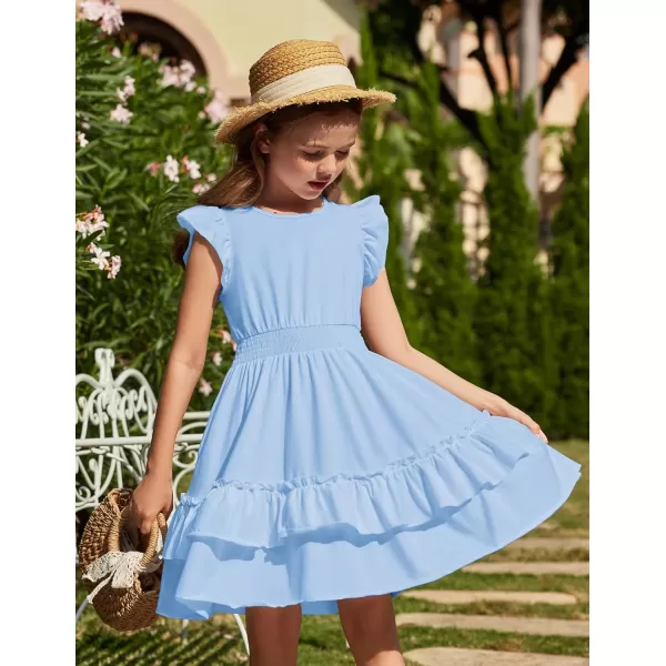 Arshiner Girls Dresses Flutter Sleeve A-Line Sundress Casual Summer Tiered Swing Midi Pocket Dress
