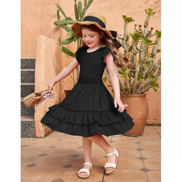 Arshiner Girls Dresses Flutter Sleeve A-Line Sundress Casual Summer Tiered Swing Midi Pocket Dress