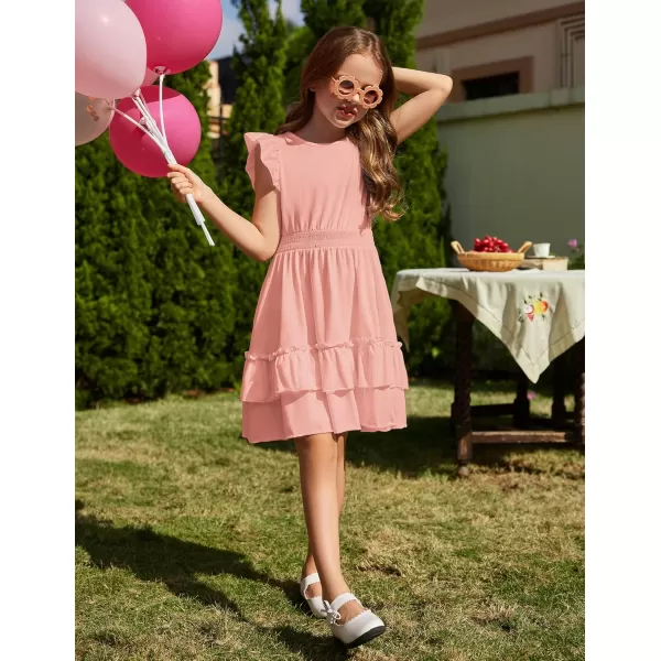 Arshiner Girls Dresses Flutter Sleeve A-Line Sundress Casual Summer Tiered Swing Midi Pocket Dress