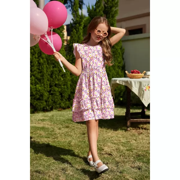 Arshiner Girls Dresses Flutter Sleeve A-Line Sundress Casual Summer Tiered Swing Midi Pocket Dress
