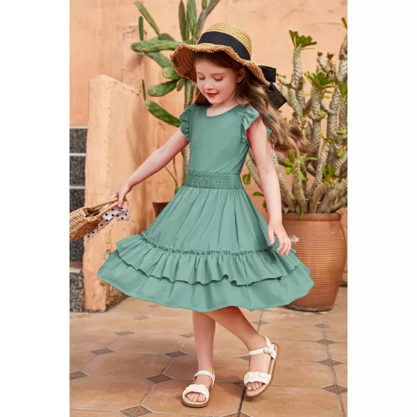 Arshiner Girls Dresses Flutter Sleeve A-Line Sundress Casual Summer Tiered Swing Midi Pocket Dress