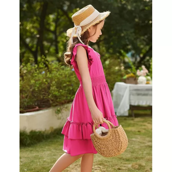 Arshiner Girls Dresses Flutter Sleeve A-Line Sundress Casual Summer Tiered Swing Midi Pocket Dress
