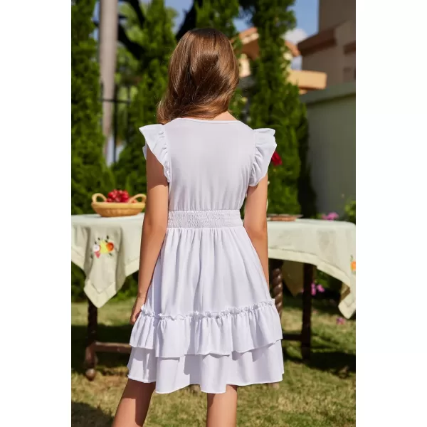 Arshiner Girls Dresses Flutter Sleeve A-Line Sundress Casual Summer Tiered Swing Midi Pocket Dress