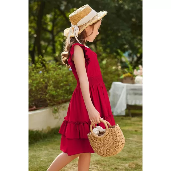 Arshiner Girls Dresses Flutter Sleeve A-Line Sundress Casual Summer Tiered Swing Midi Pocket Dress