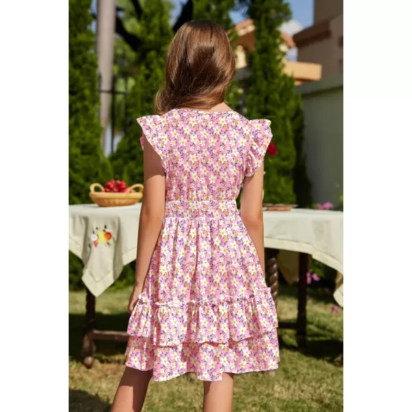 Arshiner Girls Dresses Flutter Sleeve A-Line Sundress Casual Summer Tiered Swing Midi Pocket Dress