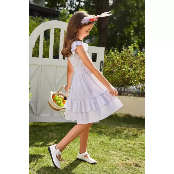 Arshiner Girls Dresses Flutter Sleeve A-Line Sundress Casual Summer Tiered Swing Midi Pocket Dress