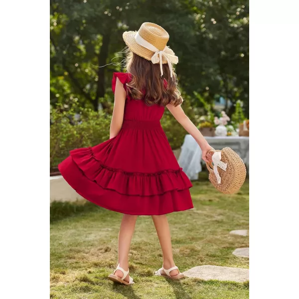 Arshiner Girls Dresses Flutter Sleeve A-Line Sundress Casual Summer Tiered Swing Midi Pocket Dress
