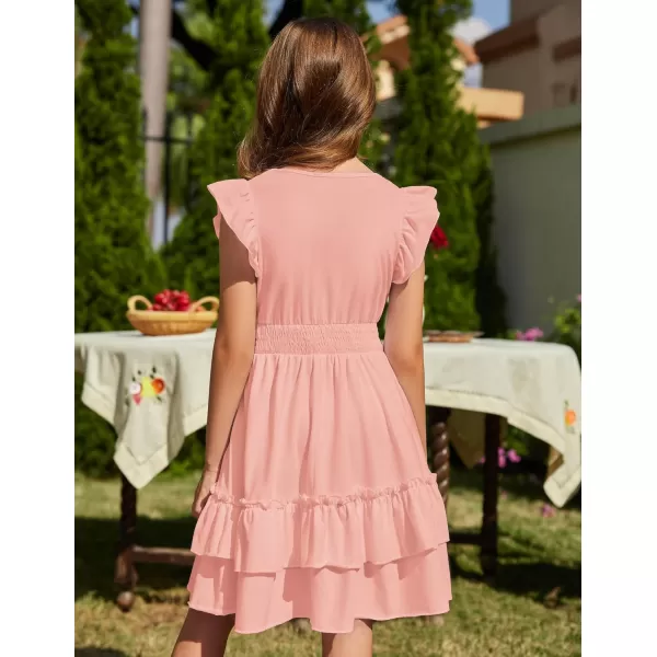 Arshiner Girls Dresses Flutter Sleeve A-Line Sundress Casual Summer Tiered Swing Midi Pocket Dress