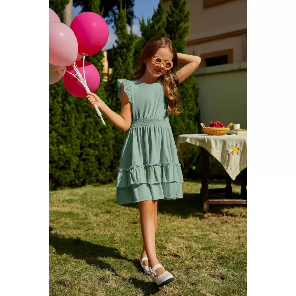Arshiner Girls Dresses Flutter Sleeve A-Line Sundress Casual Summer Tiered Swing Midi Pocket Dress
