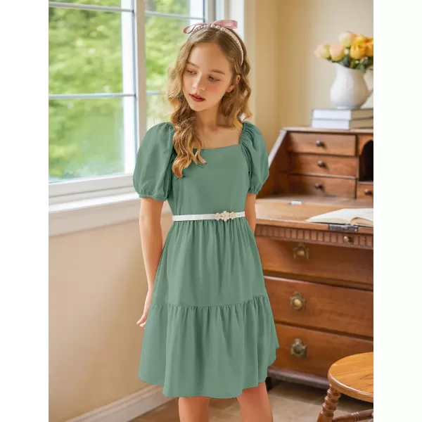 Arshiner Girls Dresses Short Sleeve Ruffle Chiffon Swing Smock Dress with Square Neck