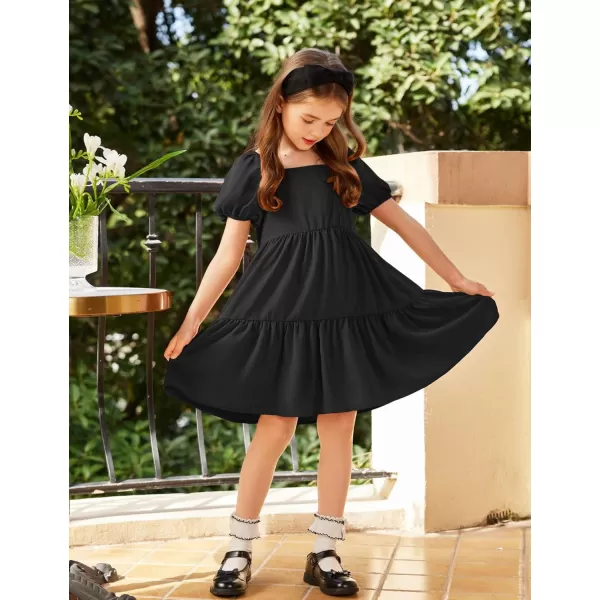 Arshiner Girls Dresses Short Sleeve Ruffle Chiffon Swing Smock Dress with Square Neck