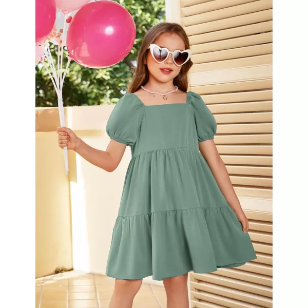 Arshiner Girls Dresses Short Sleeve Ruffle Chiffon Swing Smock Dress with Square Neck