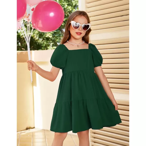 Arshiner Girls Dresses Short Sleeve Ruffle Chiffon Swing Smock Dress with Square Neck