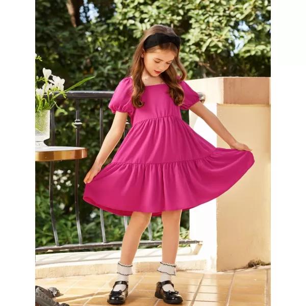 Arshiner Girls Dresses Short Sleeve Ruffle Chiffon Swing Smock Dress with Square Neck
