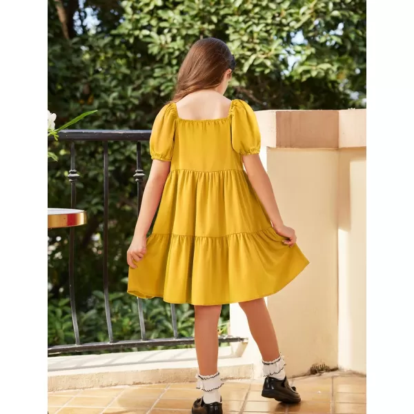Arshiner Girls Dresses Short Sleeve Ruffle Chiffon Swing Smock Dress with Square Neck