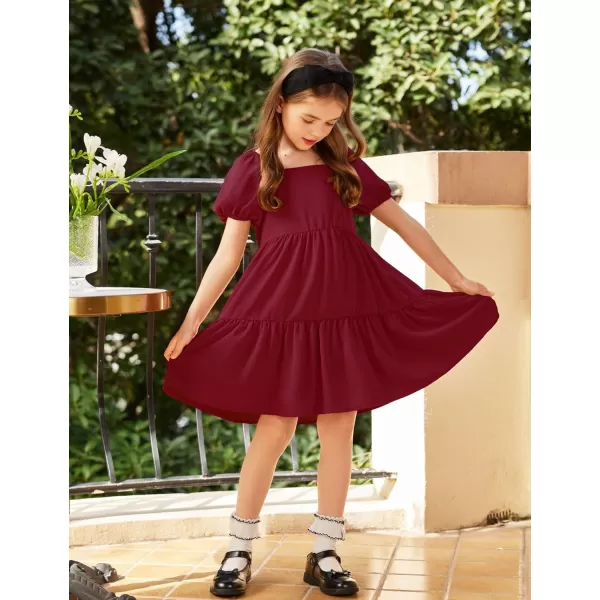 Arshiner Girls Dresses Short Sleeve Ruffle Chiffon Swing Smock Dress with Square Neck