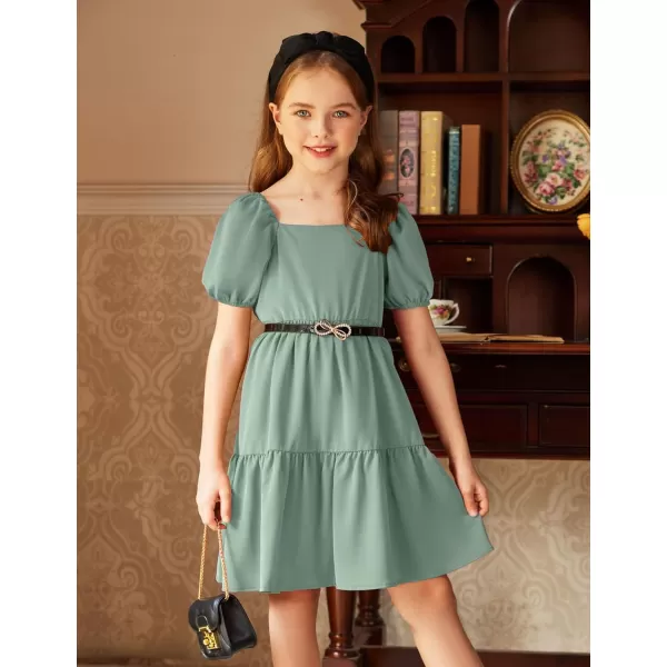 Arshiner Girls Dresses Short Sleeve Ruffle Chiffon Swing Smock Dress with Square Neck