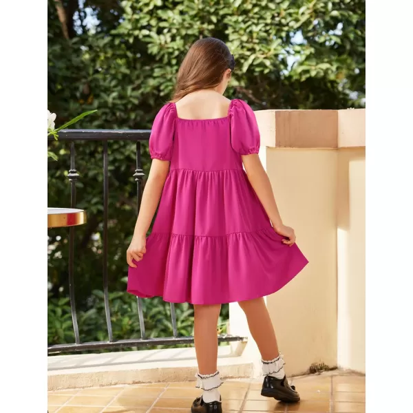Arshiner Girls Dresses Short Sleeve Ruffle Chiffon Swing Smock Dress with Square Neck