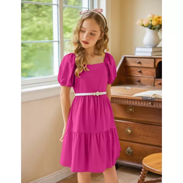 Arshiner Girls Dresses Short Sleeve Ruffle Chiffon Swing Smock Dress with Square Neck