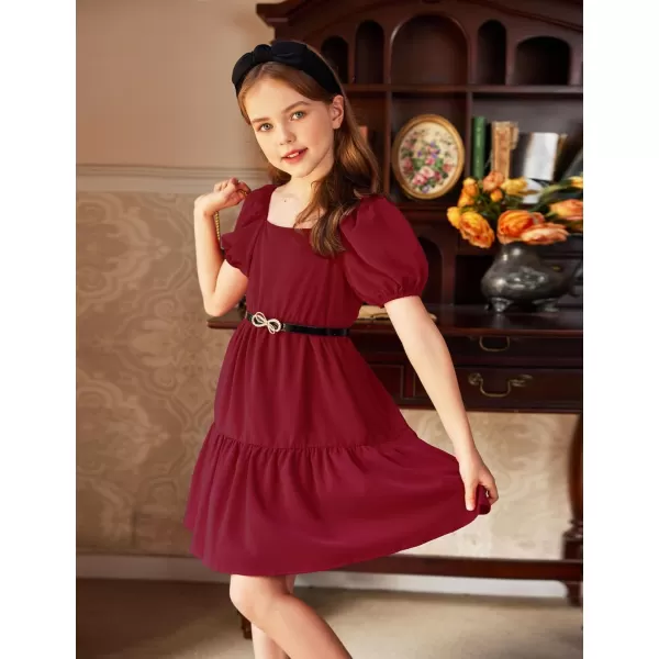 Arshiner Girls Dresses Short Sleeve Ruffle Chiffon Swing Smock Dress with Square Neck