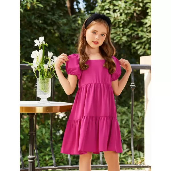 Arshiner Girls Dresses Short Sleeve Ruffle Chiffon Swing Smock Dress with Square Neck
