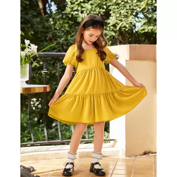 Arshiner Girls Dresses Short Sleeve Ruffle Chiffon Swing Smock Dress with Square Neck