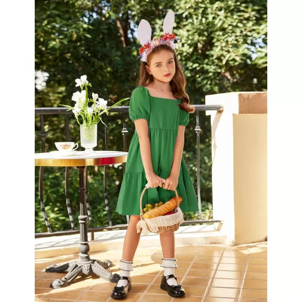 Arshiner Girls Dresses Short Sleeve Ruffle Chiffon Swing Smock Dress with Square Neck