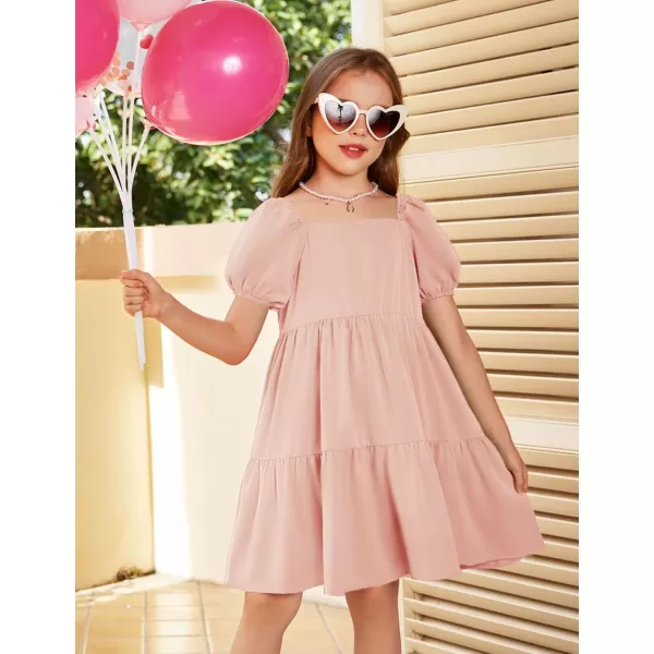 Arshiner Girls Dresses Short Sleeve Ruffle Chiffon Swing Smock Dress with Square Neck
