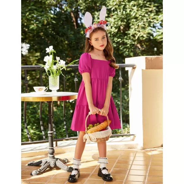 Arshiner Girls Dresses Short Sleeve Ruffle Chiffon Swing Smock Dress with Square Neck