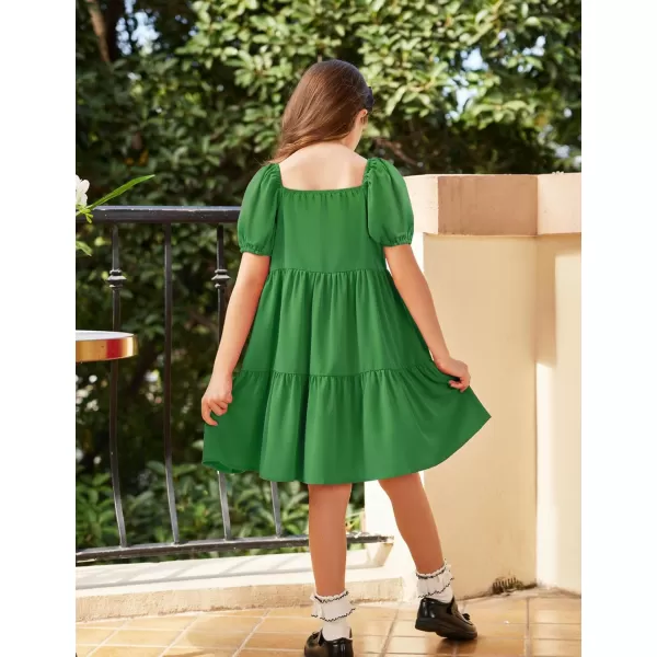 Arshiner Girls Dresses Short Sleeve Ruffle Chiffon Swing Smock Dress with Square Neck