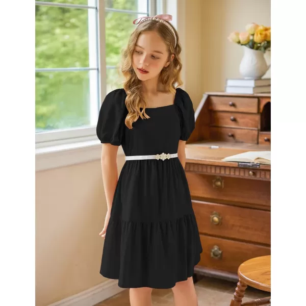 Arshiner Girls Dresses Short Sleeve Ruffle Chiffon Swing Smock Dress with Square Neck