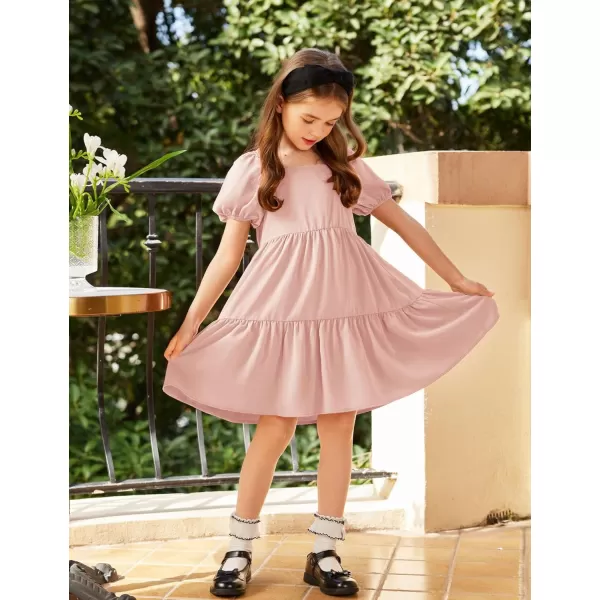 Arshiner Girls Dresses Short Sleeve Ruffle Chiffon Swing Smock Dress with Square Neck