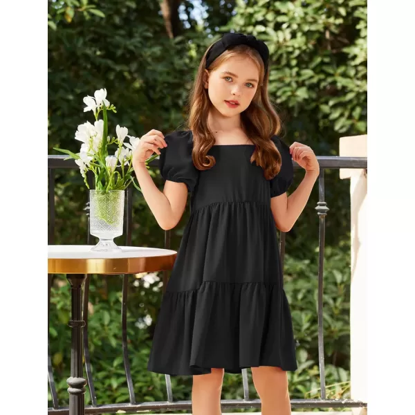 Arshiner Girls Dresses Short Sleeve Ruffle Chiffon Swing Smock Dress with Square Neck