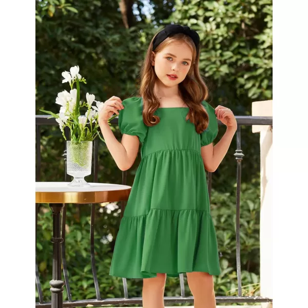 Arshiner Girls Dresses Short Sleeve Ruffle Chiffon Swing Smock Dress with Square Neck
