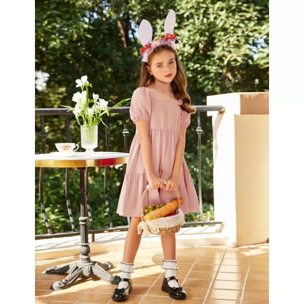 Arshiner Girls Dresses Short Sleeve Ruffle Chiffon Swing Smock Dress with Square Neck