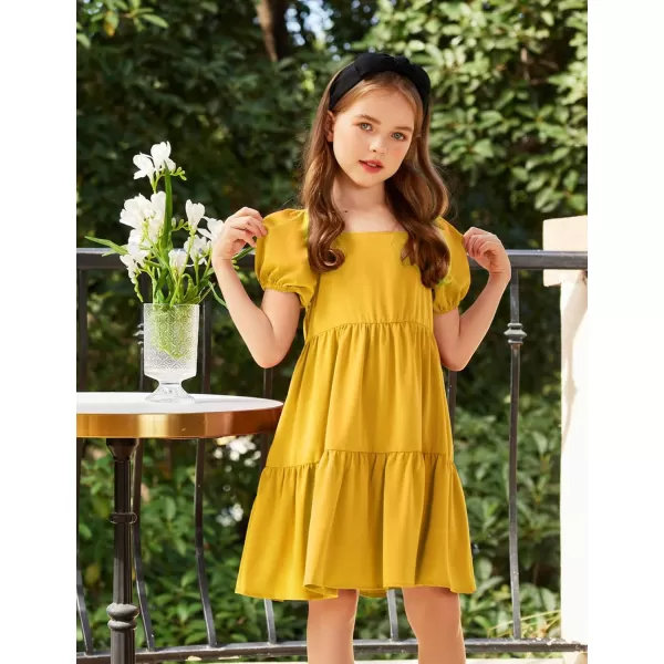 Arshiner Girls Dresses Short Sleeve Ruffle Chiffon Swing Smock Dress with Square Neck