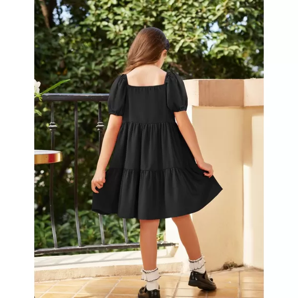 Arshiner Girls Dresses Short Sleeve Ruffle Chiffon Swing Smock Dress with Square Neck