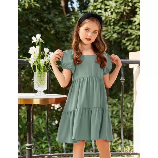 Arshiner Girls Dresses Short Sleeve Ruffle Chiffon Swing Smock Dress with Square Neck