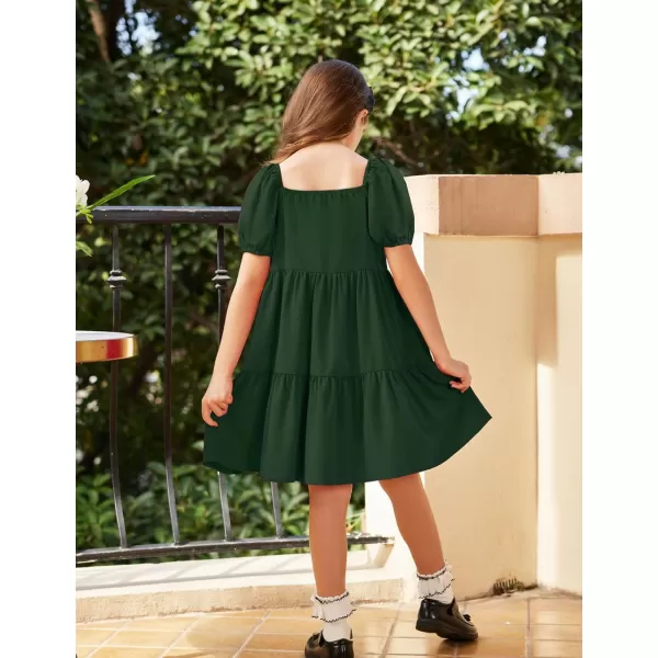 Arshiner Girls Dresses Short Sleeve Ruffle Chiffon Swing Smock Dress with Square Neck