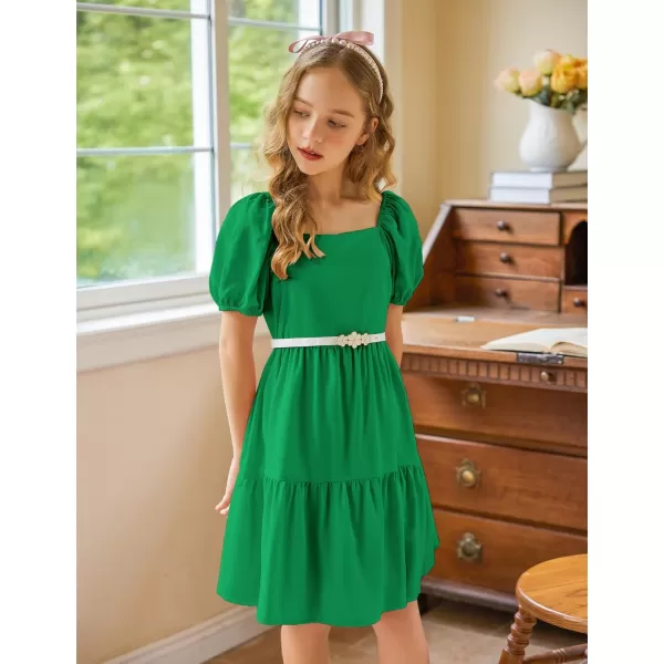 Arshiner Girls Dresses Short Sleeve Ruffle Chiffon Swing Smock Dress with Square Neck