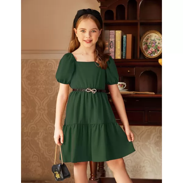 Arshiner Girls Dresses Short Sleeve Ruffle Chiffon Swing Smock Dress with Square Neck