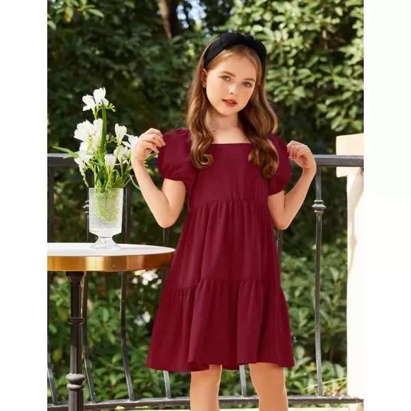Arshiner Girls Dresses Short Sleeve Ruffle Chiffon Swing Smock Dress with Square Neck