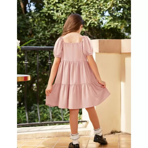 Arshiner Girls Dresses Short Sleeve Ruffle Chiffon Swing Smock Dress with Square Neck