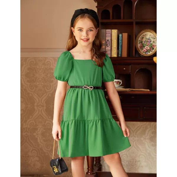 Arshiner Girls Dresses Short Sleeve Ruffle Chiffon Swing Smock Dress with Square Neck