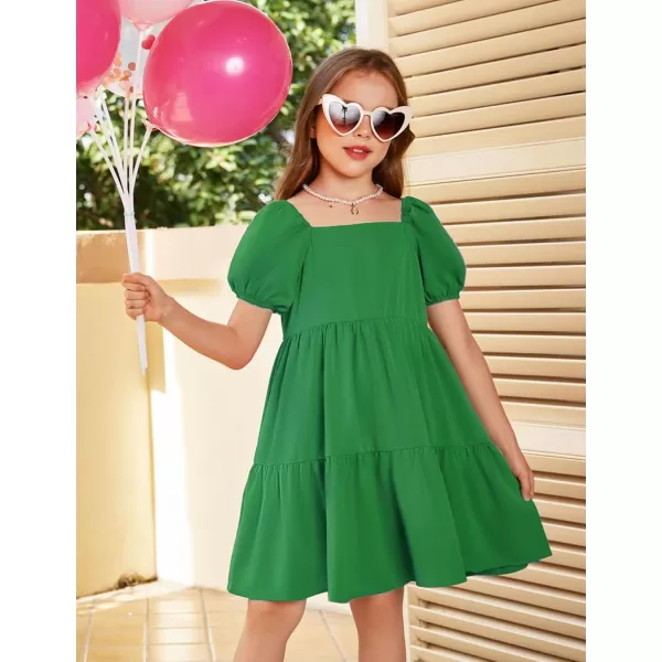Arshiner Girls Dresses Short Sleeve Ruffle Chiffon Swing Smock Dress with Square Neck