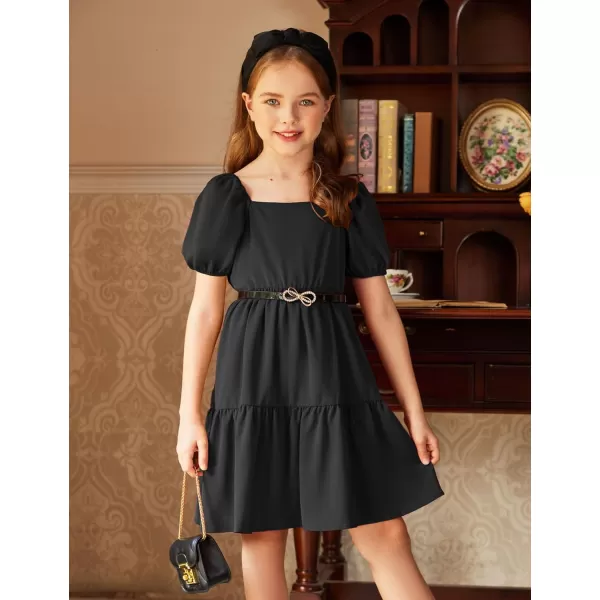 Arshiner Girls Dresses Short Sleeve Ruffle Chiffon Swing Smock Dress with Square Neck
