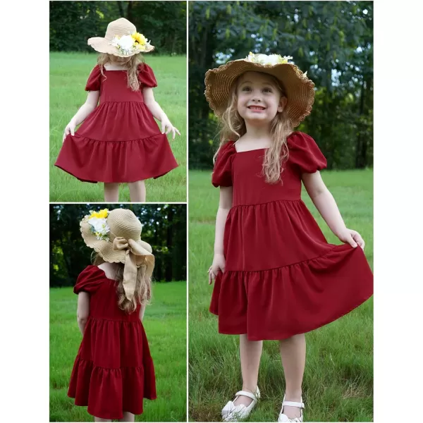 Arshiner Girls Dresses Short Sleeve Ruffle Chiffon Swing Smock Dress with Square Neck